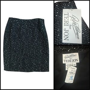 Teri Jon Rickie Freeman Black White Tweed Wool Skirt NWT Size 14